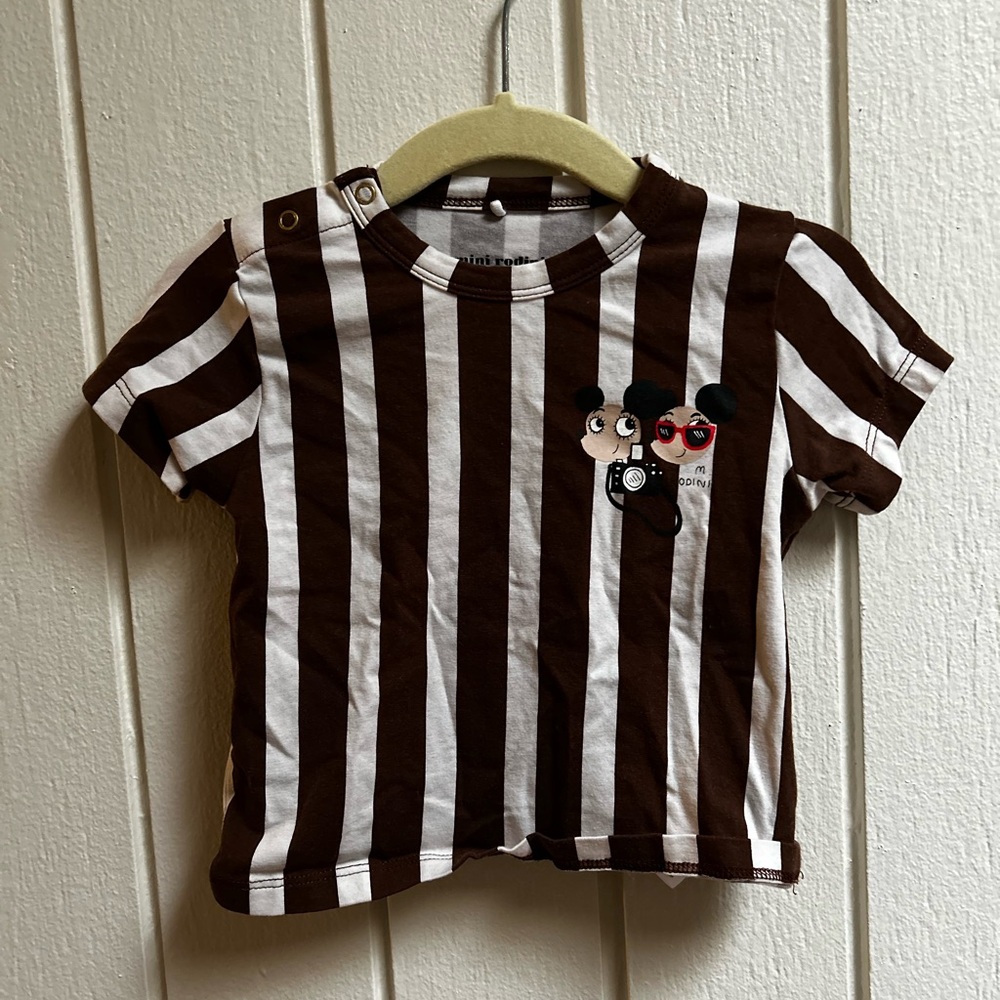 Mini Rodini Ritz Ratz Chocolate and White Striped Tee